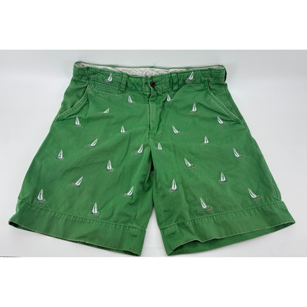 Vintage Ralph Lauren Shorts Mens 34 Green Sailboats Drawstring Heavy Chino